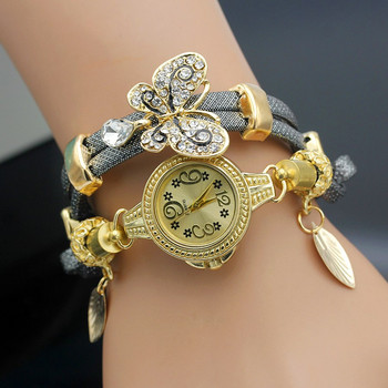 Shsby Fashion Γυναικεία ρολόγια Rhinestone Γυναικεία λουράκια από σχοινί Χρυσό κράμα βραχιόλι πεταλούδας χαλαζίας Ρολόγια χειρός Γυναικεία φόρεμα Ρολόγια