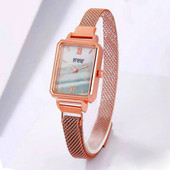 Νέο γυναικείο φόρεμα Ρολόγια μόδας τετράγωνο Γυναικείο ρολόι χαλαζία Απλό ρολόι από ροζ χρυσό από πλέγμα ρολογιού Γυναικείο ρολόι Δώρο για κορίτσι