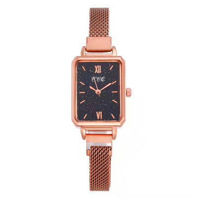 Νέο γυναικείο φόρεμα Ρολόγια μόδας τετράγωνο Γυναικείο ρολόι χαλαζία Απλό ρολόι από ροζ χρυσό από πλέγμα ρολογιού Γυναικείο ρολόι Δώρο για κορίτσι