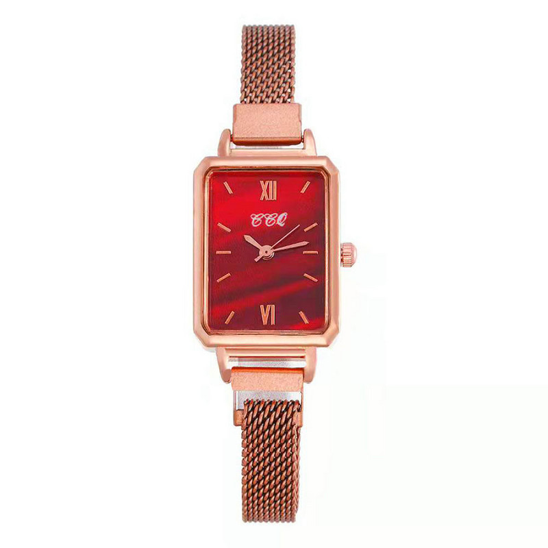 Νέο γυναικείο φόρεμα Ρολόγια μόδας τετράγωνο Γυναικείο ρολόι χαλαζία Απλό ρολόι από ροζ χρυσό από πλέγμα ρολογιού Γυναικείο ρολόι Δώρο για κορίτσι