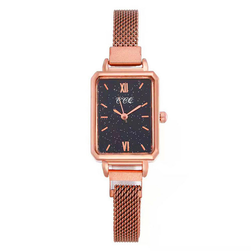 Νέο γυναικείο φόρεμα Ρολόγια μόδας τετράγωνο Γυναικείο ρολόι χαλαζία Απλό ρολόι από ροζ χρυσό από πλέγμα ρολογιού Γυναικείο ρολόι Δώρο για κορίτσι