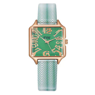 Roman Rose Gold Ceas de rochie pentru femei Ceas de mână cu cuarț pătrat ocazional Ceas de damă cu cureaua din piele ondulată la modă nouă