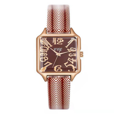 Roman Rose Gold Ceas de rochie pentru femei Ceas de mână cu cuarț pătrat ocazional Ceas de damă cu cureaua din piele ondulată la modă nouă