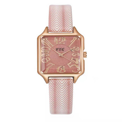 Roman Rose Gold Ceas de rochie pentru femei Ceas de mână cu cuarț pătrat ocazional Ceas de damă cu cureaua din piele ondulată la modă nouă