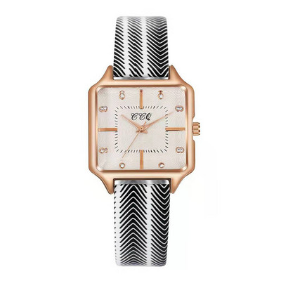 Roman Rose Gold Ceas de rochie pentru femei Ceas de mână cu cuarț pătrat ocazional Ceas de damă cu cureaua din piele ondulată la modă nouă