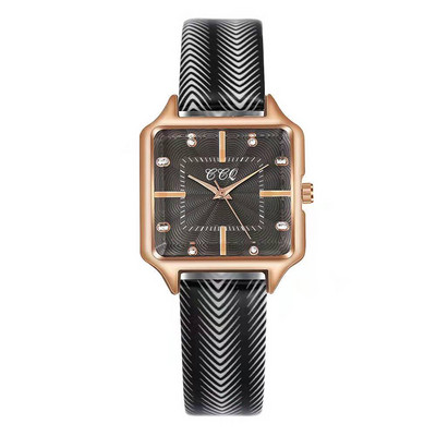 Roman Rose Gold Ceas de rochie pentru femei Ceas de mână cu cuarț pătrat ocazional Ceas de damă cu cureaua din piele ondulată la modă nouă