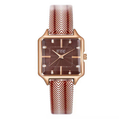 Roman Rose Gold Ceas de rochie pentru femei Ceas de mână cu cuarț pătrat ocazional Ceas de damă cu cureaua din piele ondulată la modă nouă