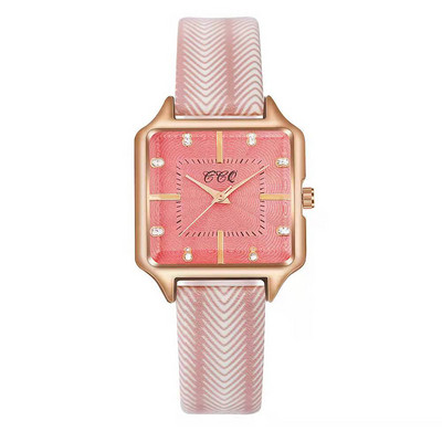 Roman Rose Gold Ceas de rochie pentru femei Ceas de mână cu cuarț pătrat ocazional Ceas de damă cu cureaua din piele ondulată la modă nouă