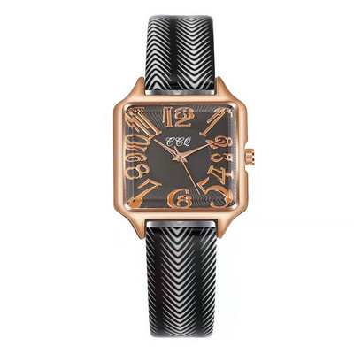 Roman Rose Gold Ceas de rochie pentru femei Ceas de mână cu cuarț pătrat ocazional Ceas de damă cu cureaua din piele ondulată la modă nouă