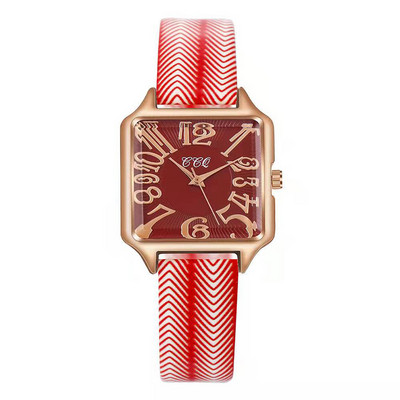 Roman Rose Gold Ceas de rochie pentru femei Ceas de mână cu cuarț pătrat ocazional Ceas de damă cu cureaua din piele ondulată la modă nouă