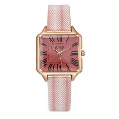 Roman Rose Gold Ceas de rochie pentru femei Ceas de mână cu cuarț pătrat ocazional Ceas de damă cu cureaua din piele ondulată la modă nouă