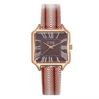 Roman Rose Gold Ceas de rochie pentru femei Ceas de mână cu cuarț pătrat ocazional Ceas de damă cu cureaua din piele ondulată la modă nouă