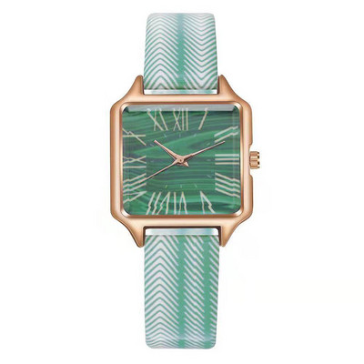Roman Rose Gold Ceas de rochie pentru femei Ceas de mână cu cuarț pătrat ocazional Ceas de damă cu cureaua din piele ondulată la modă nouă