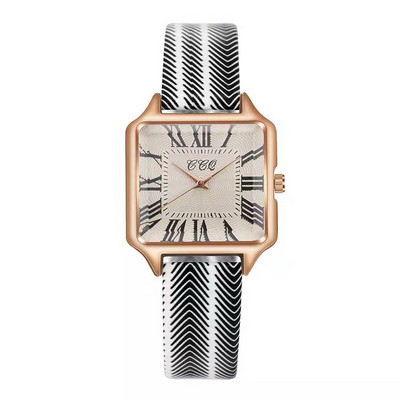 Roman Rose Gold Ceas de rochie pentru femei Ceas de mână cu cuarț pătrat ocazional Ceas de damă cu cureaua din piele ondulată la modă nouă