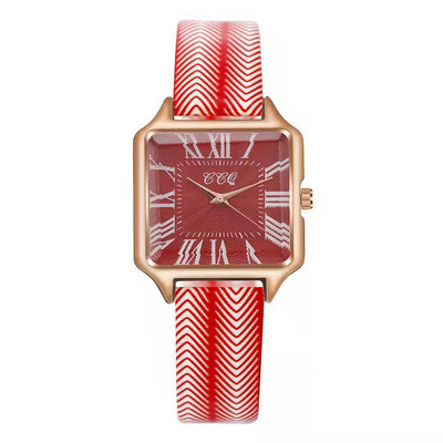 Új divatos, hullámos bőrszíjas női óra, arany rózsa arany női ruhaóra alkalmi női négyzet alakú kvarc karóra