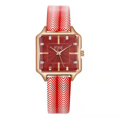 Alkalmi női négyzet alakú kvarc karóra Új divatos hullámos bőrszíjas női óra fúró rózsa arany női ruhaóra