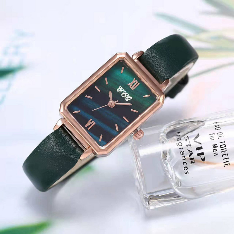 Nauji moteriški suknelių laikrodžiai Madingi kvadratiniai moteriški kvarciniai apyrankės laikrodis Paprastas rožinio aukso odinis dirželis Moteriški laikrodžiai Dovana mergaitei