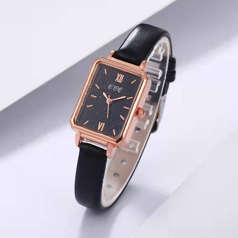 Nauji moteriški suknelių laikrodžiai Madingi kvadratiniai moteriški kvarciniai apyrankės laikrodis Paprastas rožinio aukso odinis dirželis Moteriški laikrodžiai Dovana mergaitei
