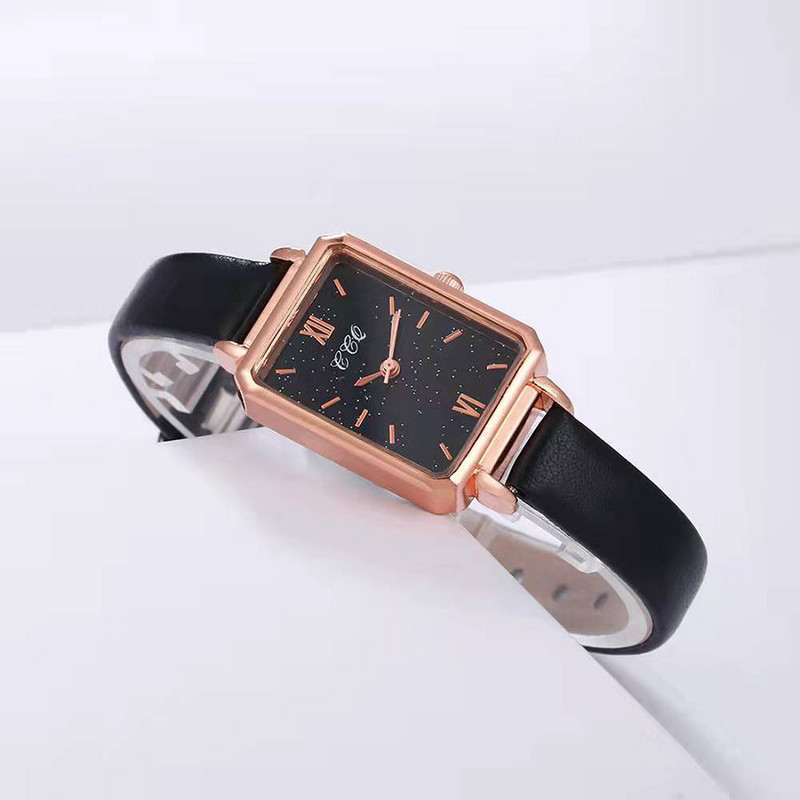 Nauji moteriški suknelių laikrodžiai Madingi kvadratiniai moteriški kvarciniai apyrankės laikrodis Paprastas rožinio aukso odinis dirželis Moteriški laikrodžiai Dovana mergaitei