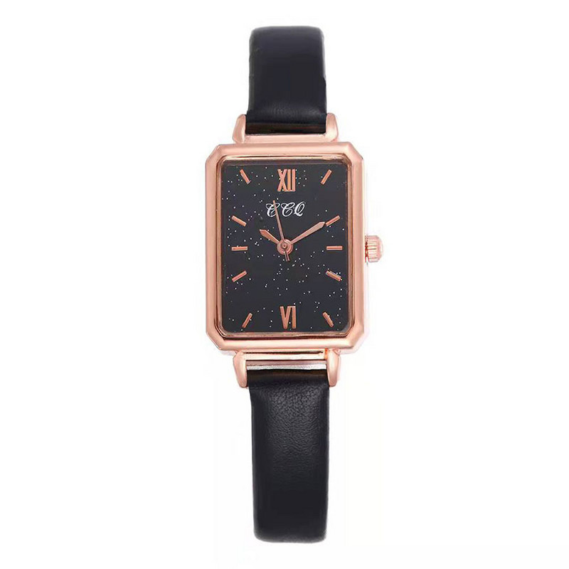 Nauji moteriški suknelių laikrodžiai Madingi kvadratiniai moteriški kvarciniai apyrankės laikrodis Paprastas rožinio aukso odinis dirželis Moteriški laikrodžiai Dovana mergaitei