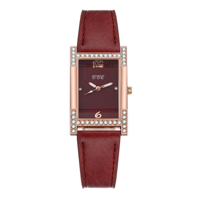 Pāri Rokassprādzes Pulksteņi Ādas Rhinestone Sieviešu pulkstenis Ikdienas sieviešu kvadrātveida rokas pulkstenis Sieviešu kleita Kvarca kristāla pulkstenis