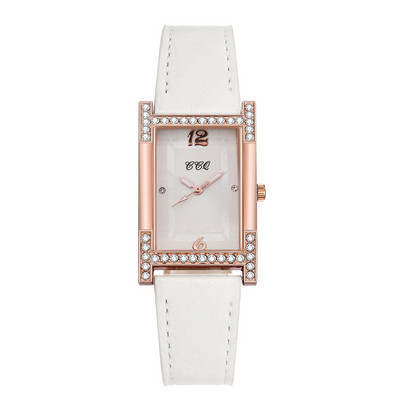 Pāri Rokassprādzes Pulksteņi Ādas Rhinestone Sieviešu pulkstenis Ikdienas sieviešu kvadrātveida rokas pulkstenis Sieviešu kleita Kvarca kristāla pulkstenis