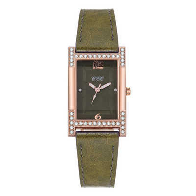 Pāri Rokassprādzes Pulksteņi Ādas Rhinestone Sieviešu pulkstenis Ikdienas sieviešu kvadrātveida rokas pulkstenis Sieviešu kleita Kvarca kristāla pulkstenis