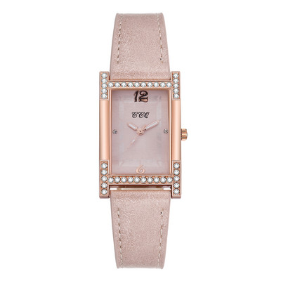 Pāri Rokassprādzes Pulksteņi Ādas Rhinestone Sieviešu pulkstenis Ikdienas sieviešu kvadrātveida rokas pulkstenis Sieviešu kleita Kvarca kristāla pulkstenis