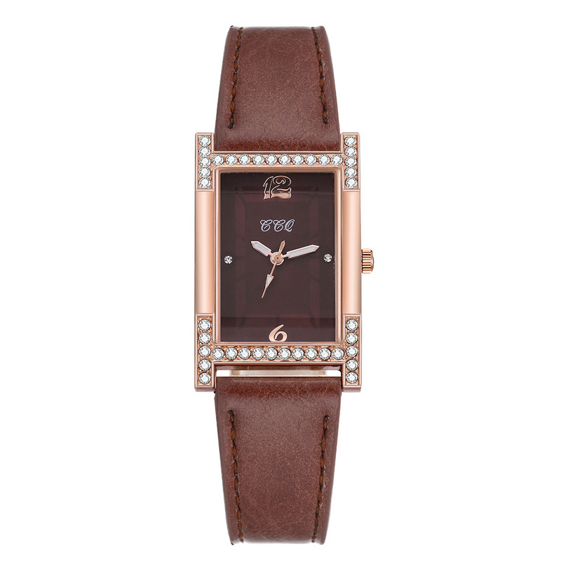 Pāri Rokassprādzes Pulksteņi Ādas Rhinestone Sieviešu pulkstenis Ikdienas sieviešu kvadrātveida rokas pulkstenis Sieviešu kleita Kvarca kristāla pulkstenis