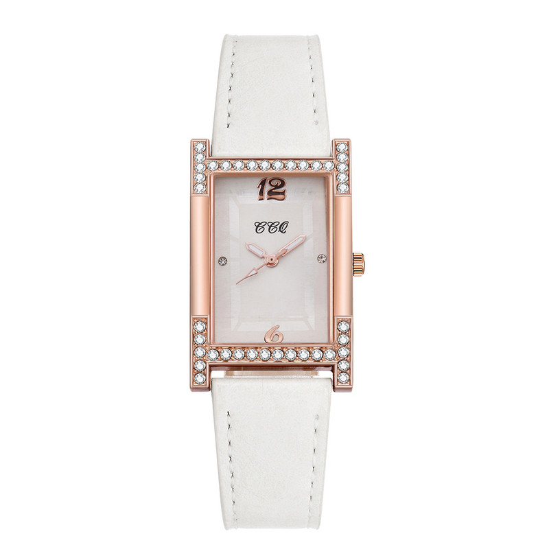 Pāri Rokassprādzes Pulksteņi Ādas Rhinestone Sieviešu pulkstenis Ikdienas sieviešu kvadrātveida rokas pulkstenis Sieviešu kleita Kvarca kristāla pulkstenis