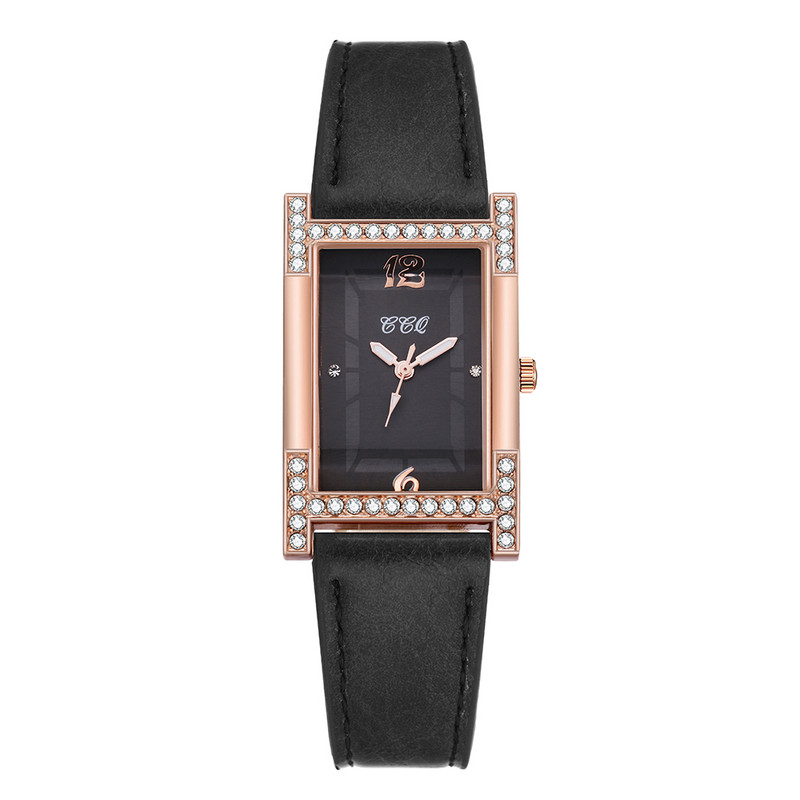 Pāri Rokassprādzes Pulksteņi Ādas Rhinestone Sieviešu pulkstenis Ikdienas sieviešu kvadrātveida rokas pulkstenis Sieviešu kleita Kvarca kristāla pulkstenis