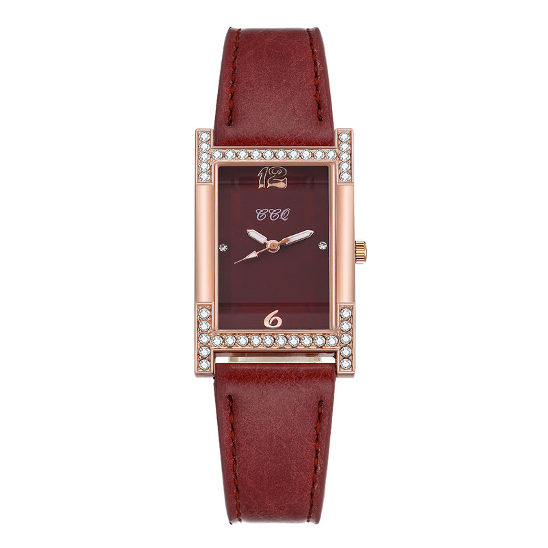 Pāri Rokassprādzes Pulksteņi Ādas Rhinestone Sieviešu pulkstenis Ikdienas sieviešu kvadrātveida rokas pulkstenis Sieviešu kleita Kvarca kristāla pulkstenis