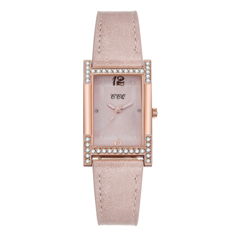 Pāri Rokassprādzes Pulksteņi Ādas Rhinestone Sieviešu pulkstenis Ikdienas sieviešu kvadrātveida rokas pulkstenis Sieviešu kleita Kvarca kristāla pulkstenis