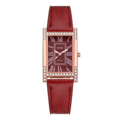 Roma Casual Ceas de mână pătrat de femeie din piele cu strass Ceas de damă Rochie de femei Ceas de cuarț cu cristale Ceasuri de cupluri Brățară