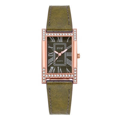 Roma Casual Ceas de mână pătrat de femeie din piele cu strass Ceas de damă Rochie de femei Ceas de cuarț cu cristale Ceasuri de cupluri Brățară