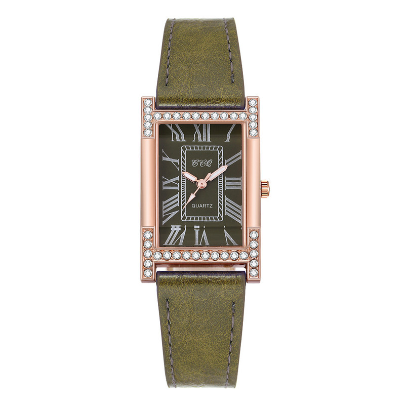 Roma Casual Ceas de mână pătrat de femeie din piele cu strass Ceas de damă Rochie de femei Ceas de cuarț cu cristale Ceasuri de cupluri Brățară