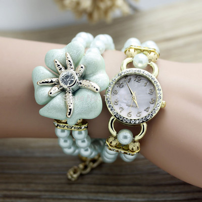 shsby jauns augstas kvalitātes Sieviešu pērļu siksniņa jūras zvaigzne ziedu rokassprādze kvarca rokas pulksteņi sieviešu kleita pulksteņi rhinestone pulksteņi