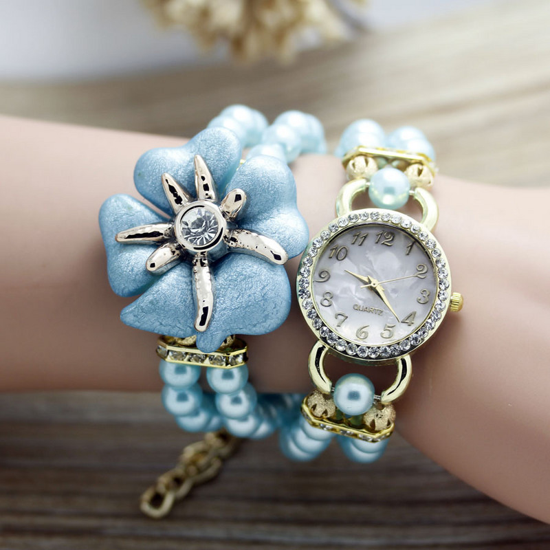 shsby jauns augstas kvalitātes Sieviešu pērļu siksniņa jūras zvaigzne ziedu rokassprādze kvarca rokas pulksteņi sieviešu kleita pulksteņi rhinestone pulksteņi