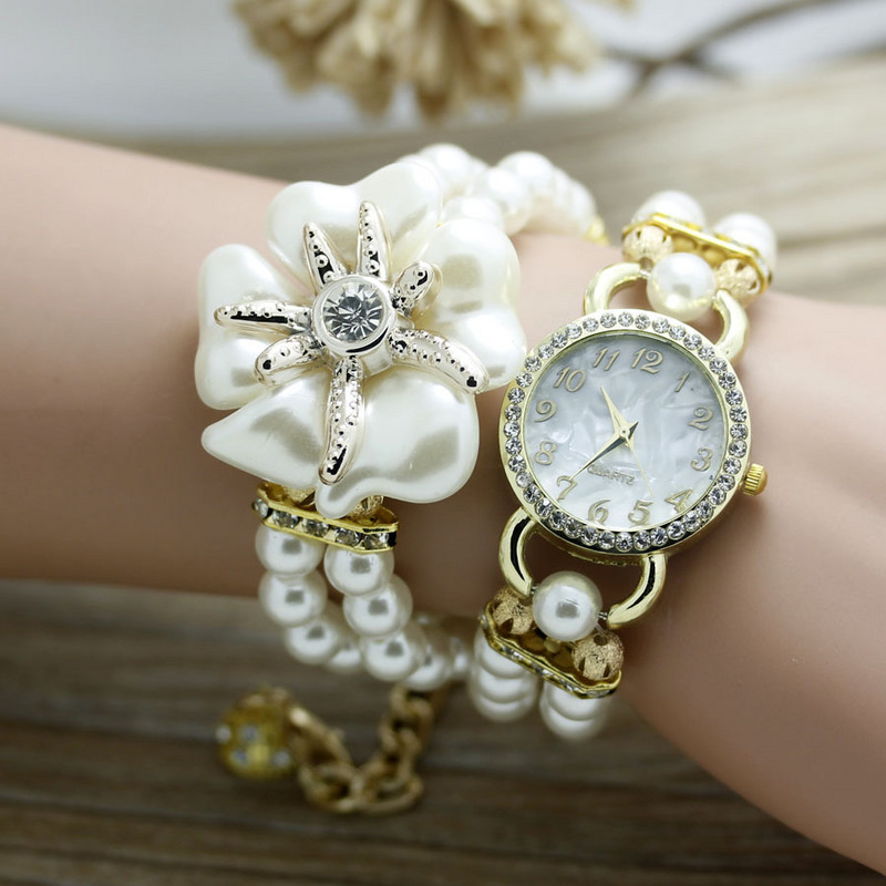 shsby jauns augstas kvalitātes Sieviešu pērļu siksniņa jūras zvaigzne ziedu rokassprādze kvarca rokas pulksteņi sieviešu kleita pulksteņi rhinestone pulksteņi