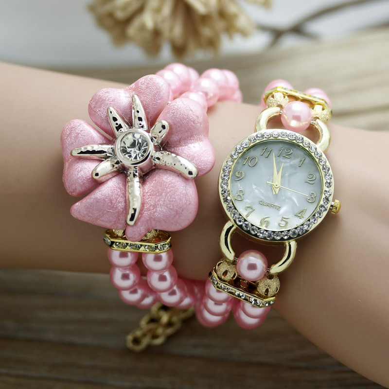 shsby jauns augstas kvalitātes Sieviešu pērļu siksniņa jūras zvaigzne ziedu rokassprādze kvarca rokas pulksteņi sieviešu kleita pulksteņi rhinestone pulksteņi