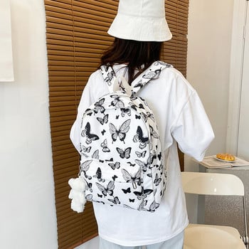 Модна раница Ученически чанти с принт на пеперуди Ученическа чанта за рамо Голям капацитет за пътуване за къмпинг на открито
