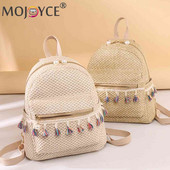 Divat szalma női hátizsák, szövésű bojtos strand vállas iskolatáska női utazó hátizsák mini hátizsák női Mochila telefontáska