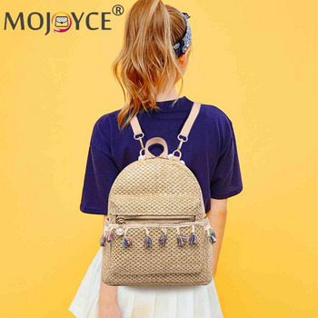 Μόδα Ψάθινο γυναικείο σακίδιο ύφανσης Φούντα Παραλία Σχολική τσάντα ώμου Γυναικείο σακίδιο ταξιδιού Μίνι σακίδιο πλάτης Γυναικεία τσάντα τηλεφώνου Mochila