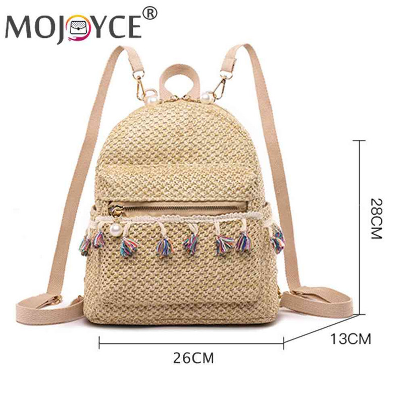Divat szalma női hátizsák, szövésű bojtos strand vállas iskolatáska női utazó hátizsák mini hátizsák női Mochila telefontáska