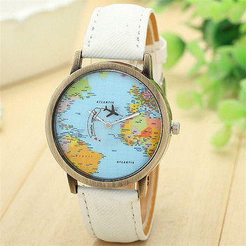Cool Mini World Fashion Quartz Ρολόι Ανδρικά Unisex Χάρτης με αεροπλάνο Ταξίδι σε όλο τον κόσμο Γυναικεία δερμάτινα ρολόγια χειρός