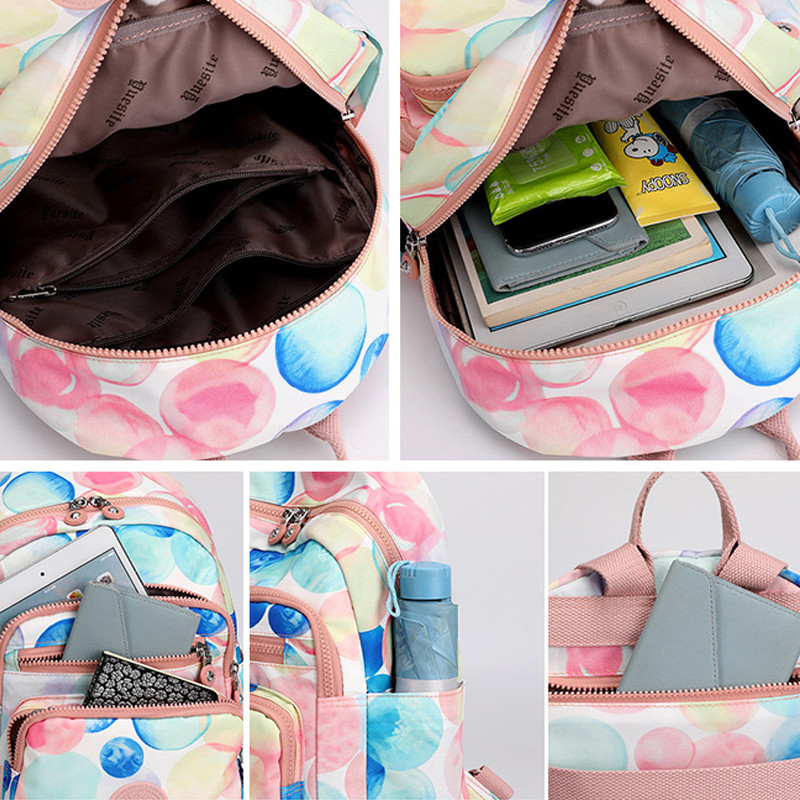 Női Luxus Nylon utazótáska Több zsebes iskolatáskák tinédzser lányoknak Sweet Balloon Print Hátizsákok sac a dos femme