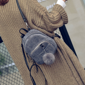 Дамска мини раница от кадифено кадифе Малка чанта през рамо за тийнейджърка Раирана мека чанта за рамо Дамска детска чанта за телефон