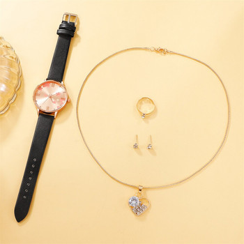 Σετ 5 τμχ Γυναικείο ρολόι χαλαζία μόδας Γυναικείο ρολόι Ροζ χρυσό καντράν πολυτελείας μάρκας γυναικεία ρολόγια Απλό γυναικείο ρολόι καρπού