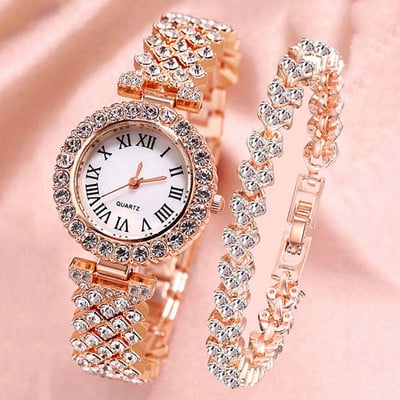 Ceas de lux cu strass Ceas de dama Set de ceas de moda si bratara Ceas de dama de dama Montre Femme Relogio Zegarek Damski