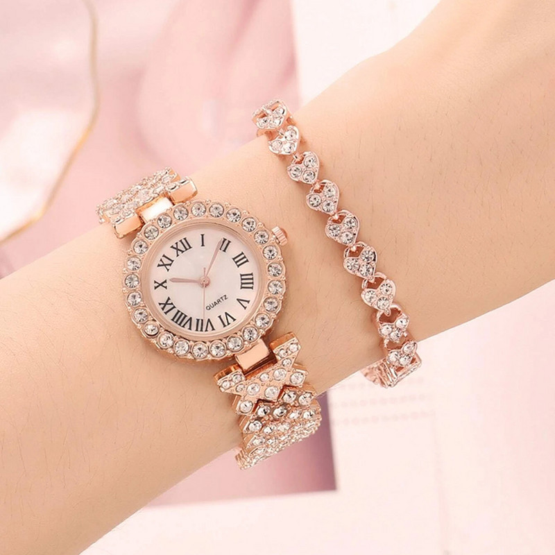 Ceas de lux cu strass Ceas de dama Set de ceas de moda si bratara Ceas de dama de dama Montre Femme Relogio Zegarek Damski